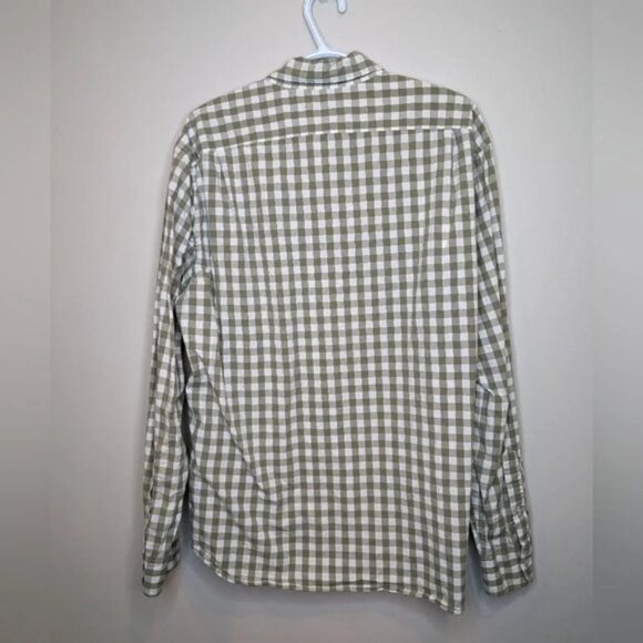 J Crew Slim Flex Washed Tan & White Checkered  Plaid Gingham XL Mens Button Down - Picture 2 of 9